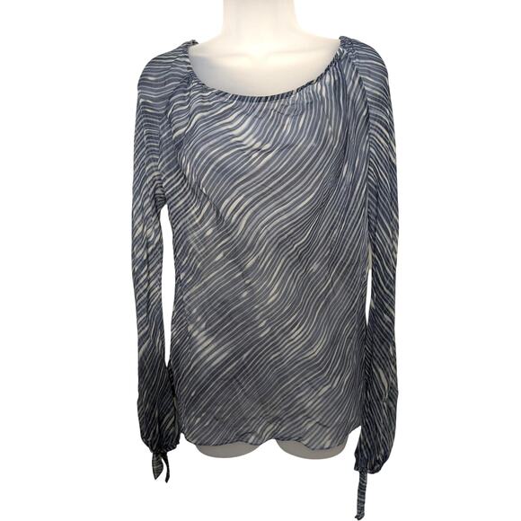 Elie Tahari Sheer Long Sleeve Blue Gray Long Sleeve Top Size M - Picture 1 of 5